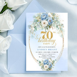 Stylish Bohemian Blue Floral Eucalyptus 70th Bday Inbjudningar