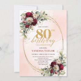 Stylish Boho Burgundy Gold 80th Birthday Invitatio Inbjudningar