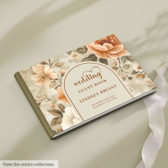 Stylish Boho Terra Cotta Ivory Sage Floral Wedding Gästböcker (Stylish Boho Terra Cotta Ivory Sage Floral Wedding Guest Book)