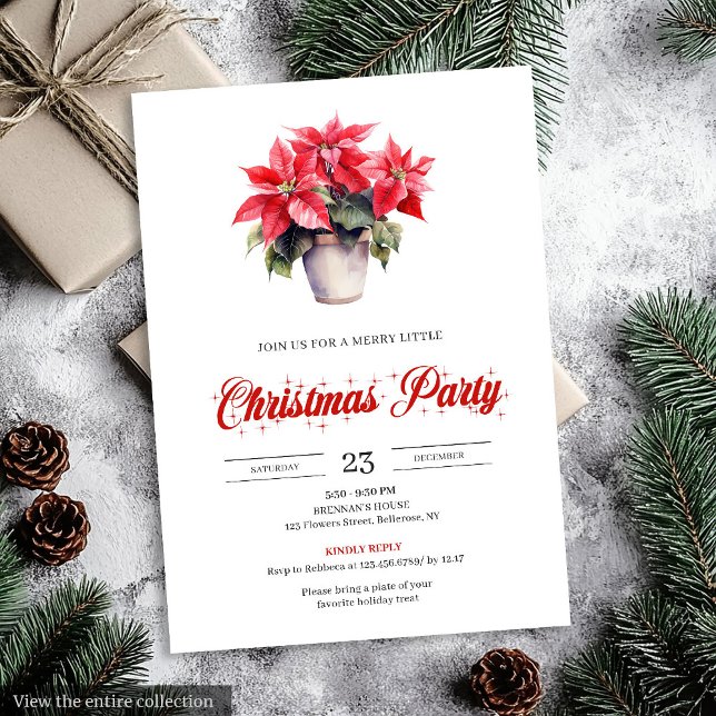 Stylish Botanical Watercolor Holiday Christmas  Inbjudningar (Stylish Botanical Watercolor Holiday Christmas Invitation)