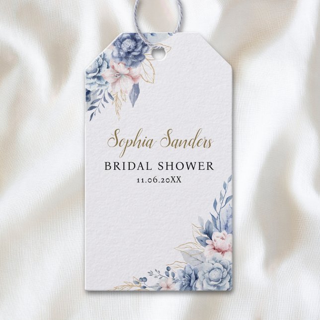 Stylish Bridal Shower with Elegant Blue Blooms Presentetikett (Skapare uppladdad)