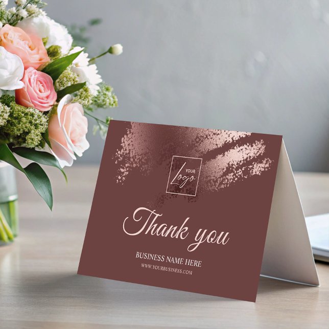 Stylish Bronze Business Logo Folded Thank You Card Tack Kort (Stylish Bronze Business Logo Folded Thank You Card)