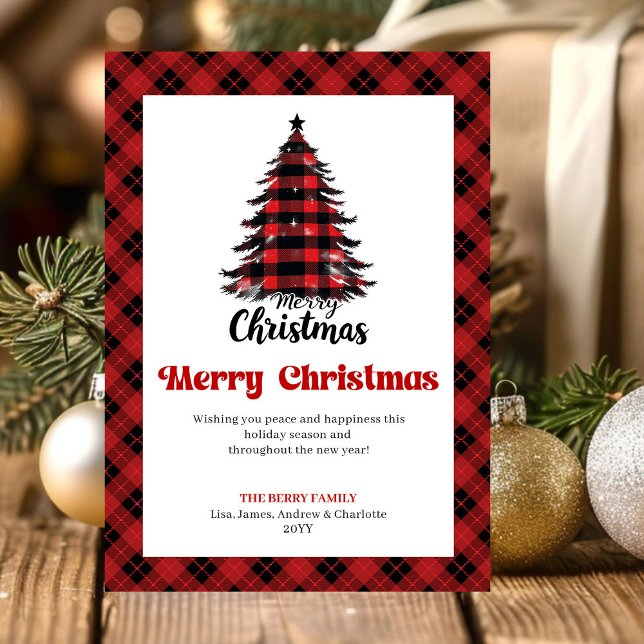 Stylish Buffalo Check Christmas Greeting Card Julkort (Stylish Buffalo Check Christmas Greeting Card)
