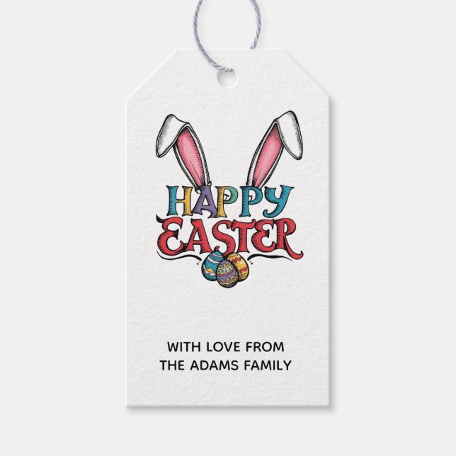 Stylish bunny ears Floral Happy Easter Presentetikett (Framsidan)