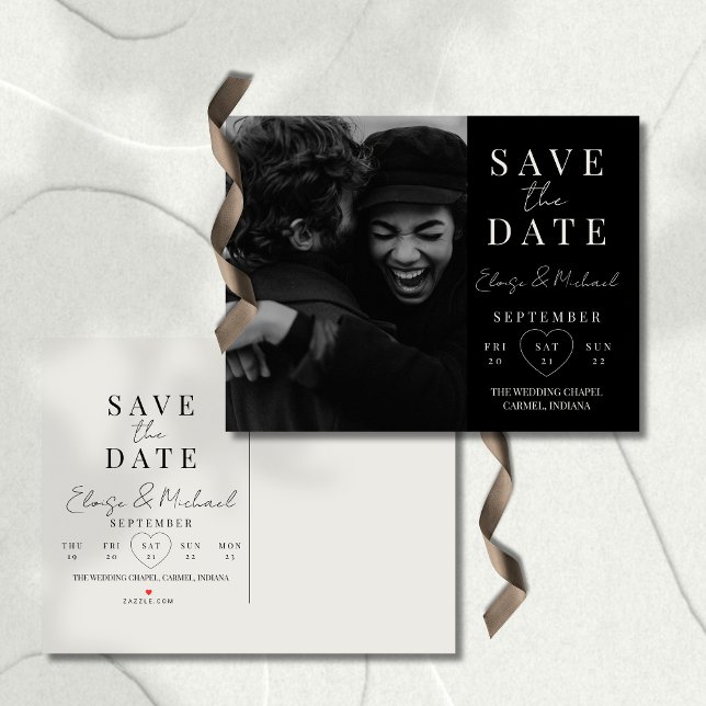 Stylish Calendar Photo Wedding Save The Date Meddelande Vykort (Invite guests to save the date with this Stylish Calendar Photo Double-sided Save The Date Invite!)