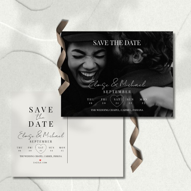 Stylish Calendar Photo Wedding Save The Date Meddelande Vykort (Invite guests to save the date with this Stylish Calendar Photo Double-sided Save The Date Invite!)