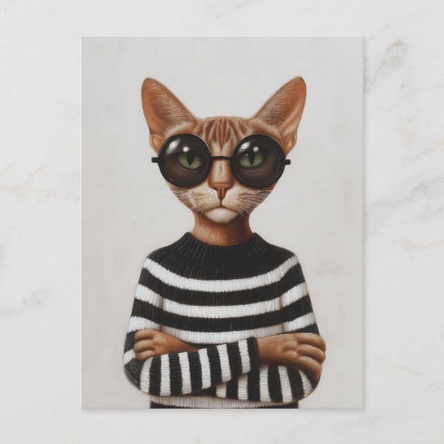 Stylish Cat With Round Glasses Vykort (Framsida)