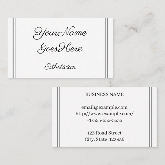 Stylish & Chic Esthetician Business Card Visitkort (Fram/baksida)
