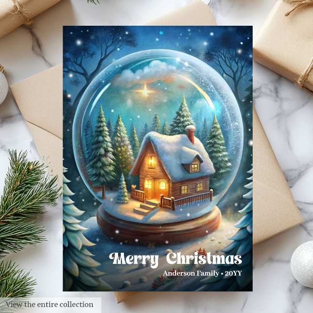 Stylish Christmas scene vintage holly greeting Julkort (Stylish Christmas bells vintage holly greeting card)