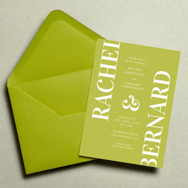 Stylish Citrus Green Typography QR Code Wedding Inbjudningar (Skapare uppladdad)