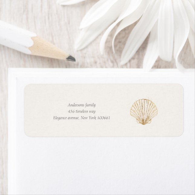 Stylish Coastal Seashell Wedding Address Label Returadress Etikett (Insitu)