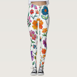stylish colorful flowers pattern leggings