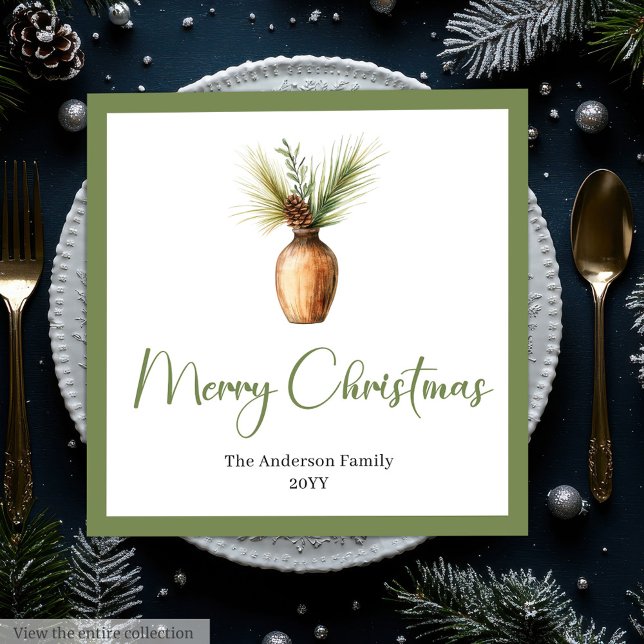 Stylish Cozy Bohemian Botanical Christmas Bouquet  Pappersservett (Stylish Bohemian Botanical Christmas Bouquet Napkins)