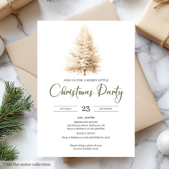 Stylish Cozy Sage Neutral Ivory Christmas Party Inbjudningar (Stylish Cozy Sage Neutral Ivory Christmas Party Invitation)
