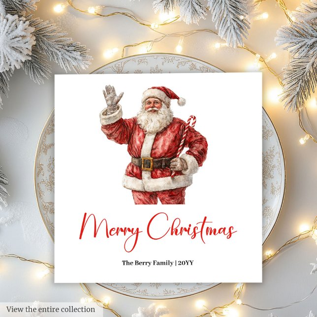 Stylish Cute Santa Claus Rustic Vintage Christmas Pappersservett (Stylish Santa Claus Rustic Vintage Christmas Napkin)
