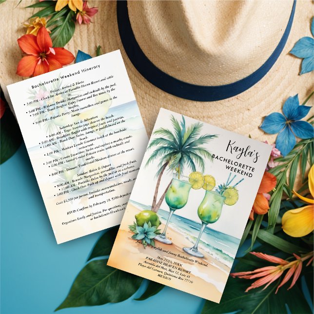 Stylish Cute tropical Margarita Cocktail Glasses  Inbjudningar (Stylish Cute Tropical Margarita Cocktail Glasses Elegant Bachelorette Party Weekend Invitations Card)