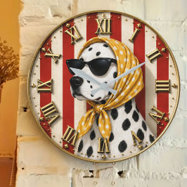 Stylish Dalmatian with Sunglasses Polka Dot Scarf Stor Klocka
