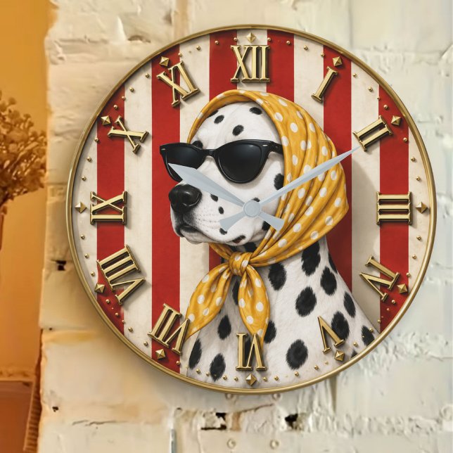 Stylish Dalmatian with Sunglasses Polka Dot Scarf  Stor Klocka (Skapare uppladdad)