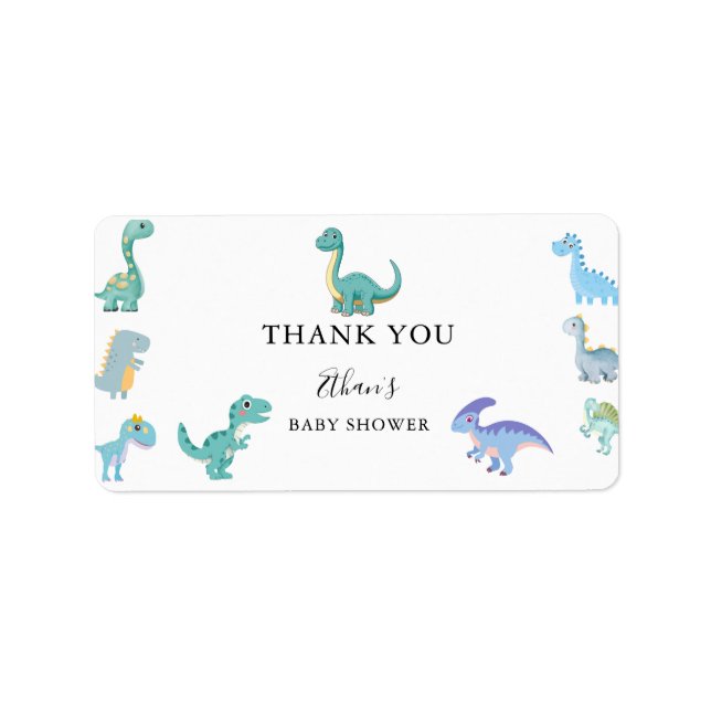 Stylish Dinosaur Baby Shower White Adressetikett (Framsidan)