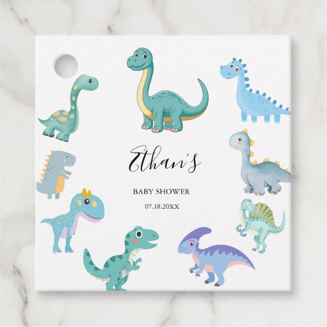 Stylish Dinosaur Baby Shower White Gåvor Etiketter (Framsida)