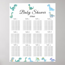 Stylish Dinosaur Baby Shower White Poster