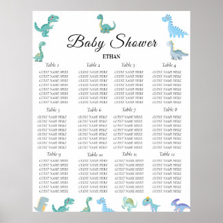 Stylish Dinosaur Baby Shower White Poster