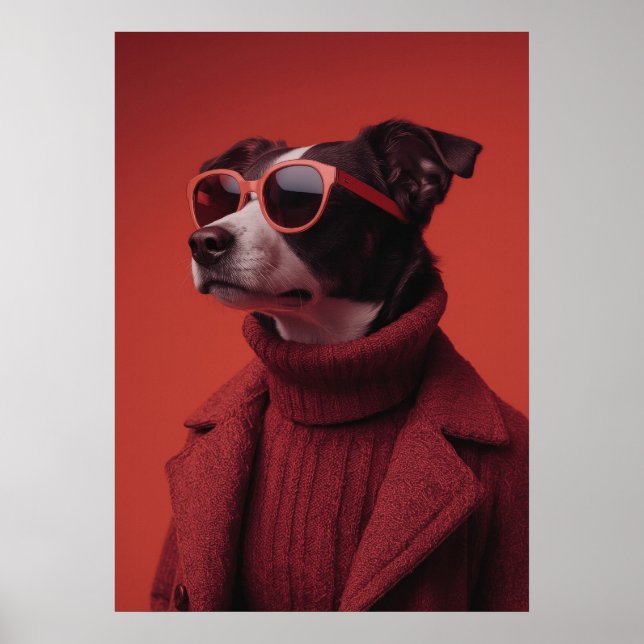 Stylish Dog Portrait in Red Poster (Framsidan)