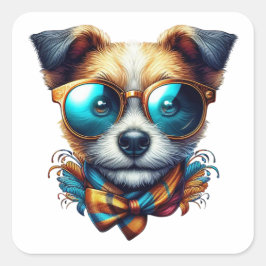 Stylish Dog With Glasses Colorful Modern Pet Art Fyrkantigt Klistermärke