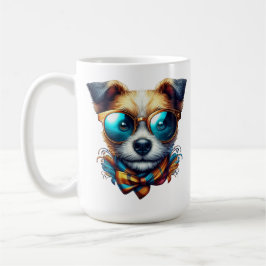 Stylish Dog With Glasses Colorful Modern Pet Art Kaffemugg