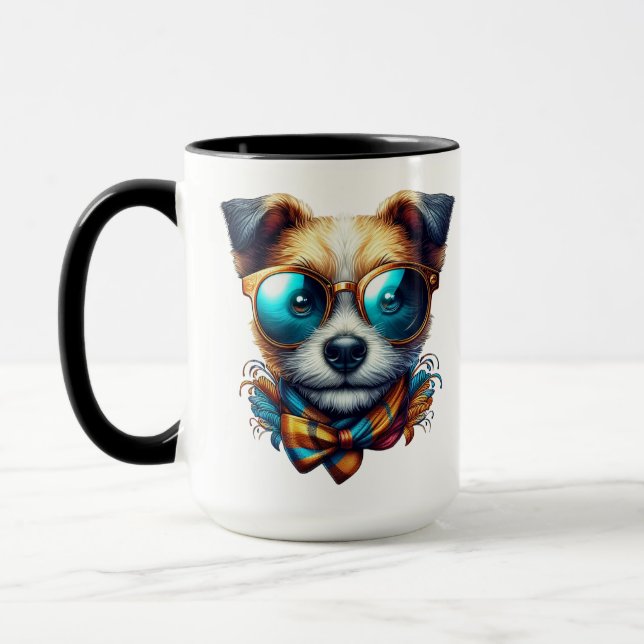 Stylish Dog With Glasses Colorful Modern Pet Art Mugg (Vänster)
