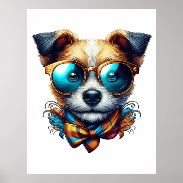 Stylish Dog With Glasses Colorful Modern Pet Art Poster (Framsidan)