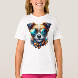 Stylish Dog With Glasses Colorful Modern Pet Art T Shirt