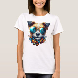 Stylish Dog With Glasses Colorful Modern Pet Art T Shirt