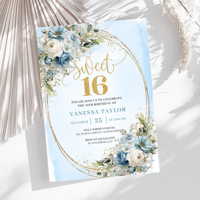 Stylish Dusty Blue Greenery Sweet Sixteen Invite  Inbjudningar (Stylish Dusty Blue Greenery Sweet Sixteen Invite Design

)