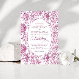 Stylish Dusty Rose Toile Roses Wedding Invitation  Inbjudningar