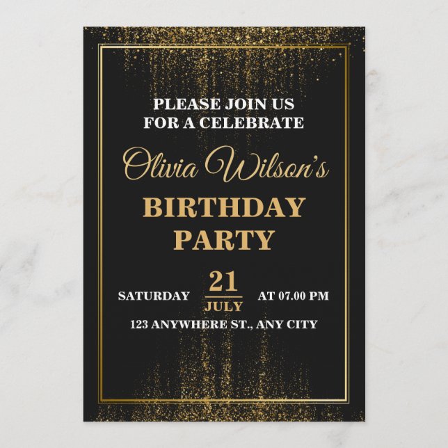 Stylish & Elegant Birthday Party Invitation Inbjudningar (Framsida)