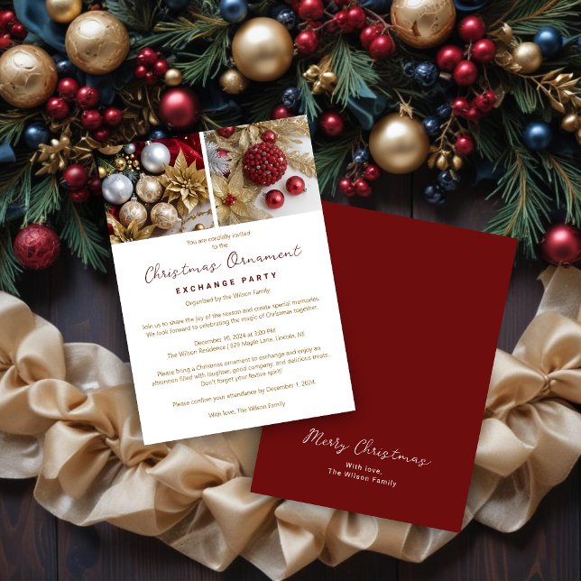 Stylish Festive Christmas Ornament Exchange Party  Inbjudningar (Stylish Festive Christmas Ornament Exchange Party Invitations Cards. )