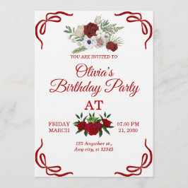 Stylish Floral Birthday Invitation Card Inbjudningar