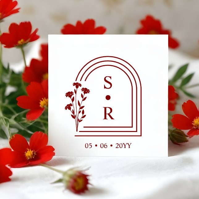 Stylish Floral Botanical Arch Wedding Initials Stämpel (Stylish Floral Botanical Arch Wedding Initials rubber stamp with Wildflowers Rustic Art. )
