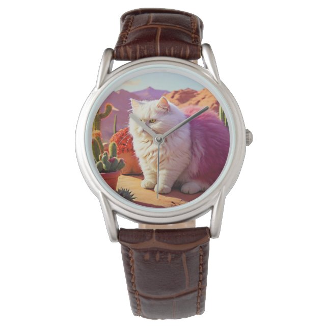 Stylish fluffy cat watch for cat lovers. armbandsur (Framsida)