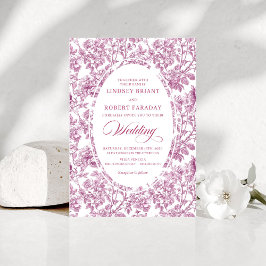 Stylish Fuchsia Rose Gold Toile Floral Wedding  Inbjudningar