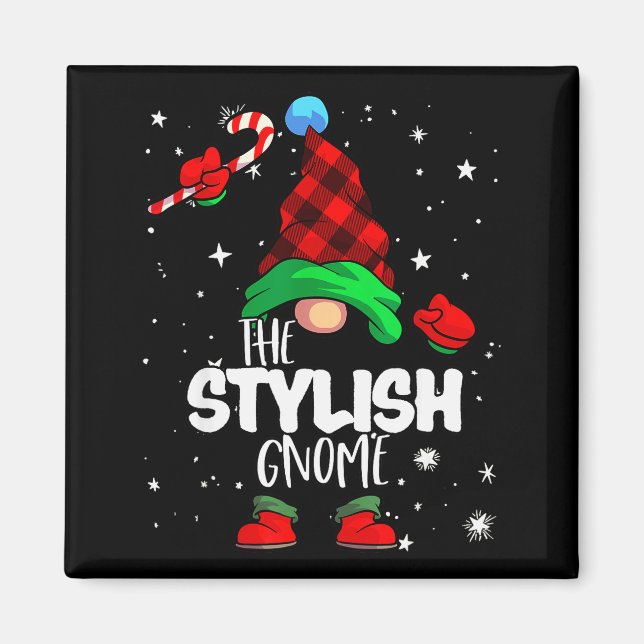 Stylish Gnome Red Buffalo Plaid Matching Family Ch Magnet (Framsidan)