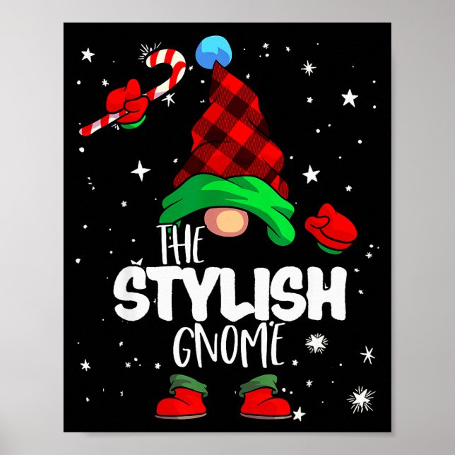Stylish Gnome Red Buffalo Plaid Matching Family Ch Poster (Framsidan)