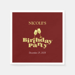 Stylish Gold Champagne Burgundy Birthday Party Pappersservett