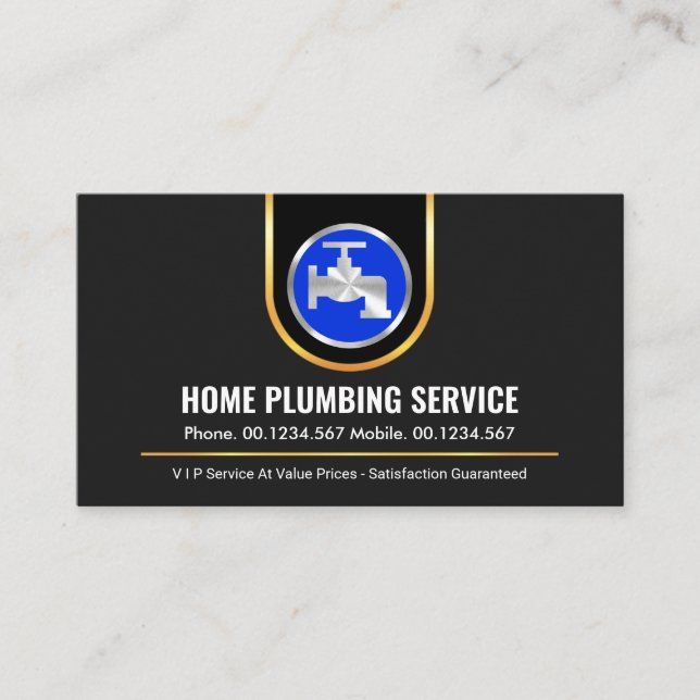 Stylish Gold Curved Border Blue Faucet Visitkort (Framsida)