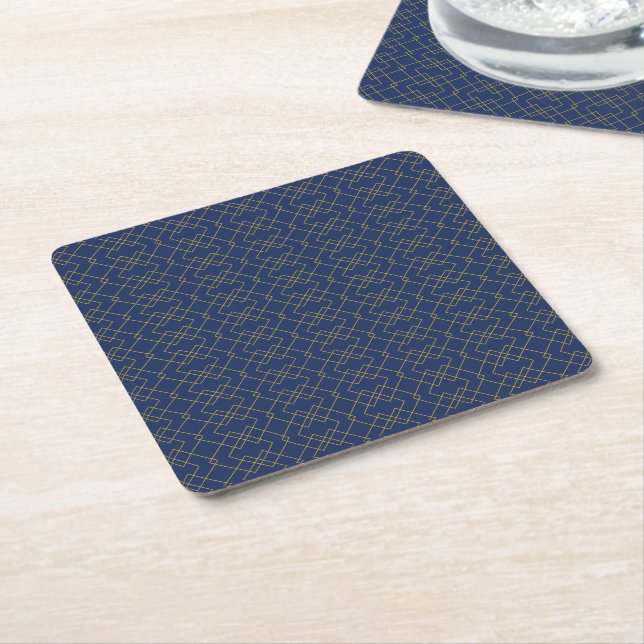 Stylish Gold Geometric Box Design Navy Underlägg Papper Kvadrat (Vinklad)