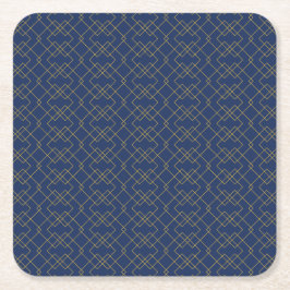 Stylish Gold Geometric Box Design Navy Underlägg Papper Kvadrat