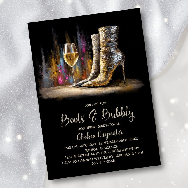 Stylish Gold Sequin Boots and Bubbly Bridal Shower Inbjudningar (Skapare uppladdad)