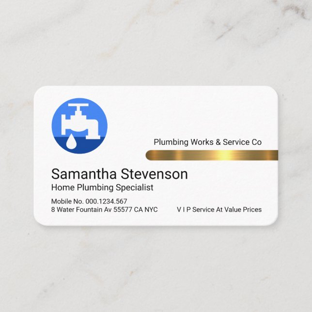 Stylish Gold Tab Leaking Blue Faucet Visitkort (Framsida)