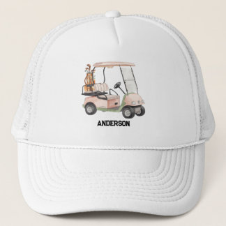 Stylish Golf Cart & Clubs Monogram Trucker Ha Keps